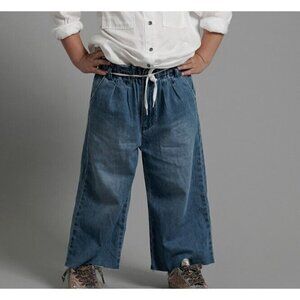 New One Teaspoon Bonnie Wide Leg Pant Girls 5-6 Blue Ranch Jeans Elastic Waist